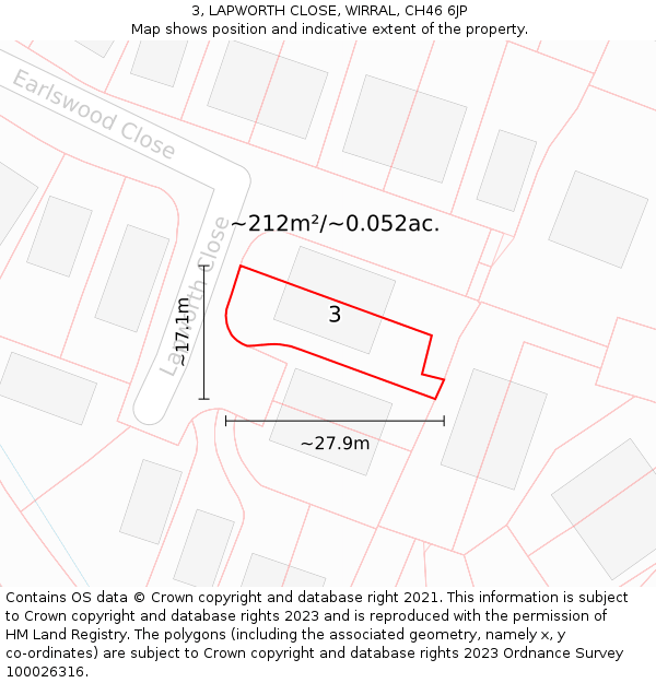 3, LAPWORTH CLOSE, WIRRAL, CH46 6JP: Plot and title map