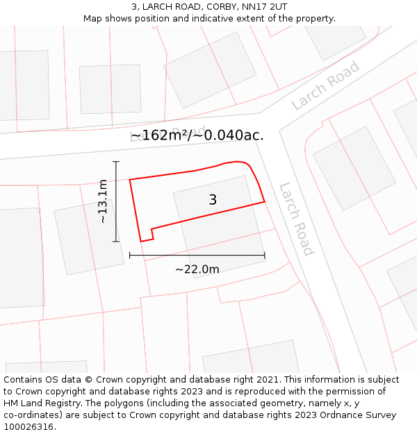 3, LARCH ROAD, CORBY, NN17 2UT: Plot and title map