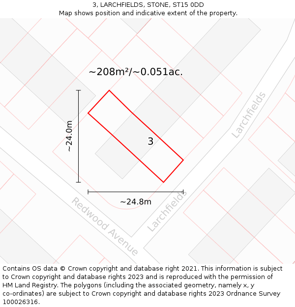 3, LARCHFIELDS, STONE, ST15 0DD: Plot and title map