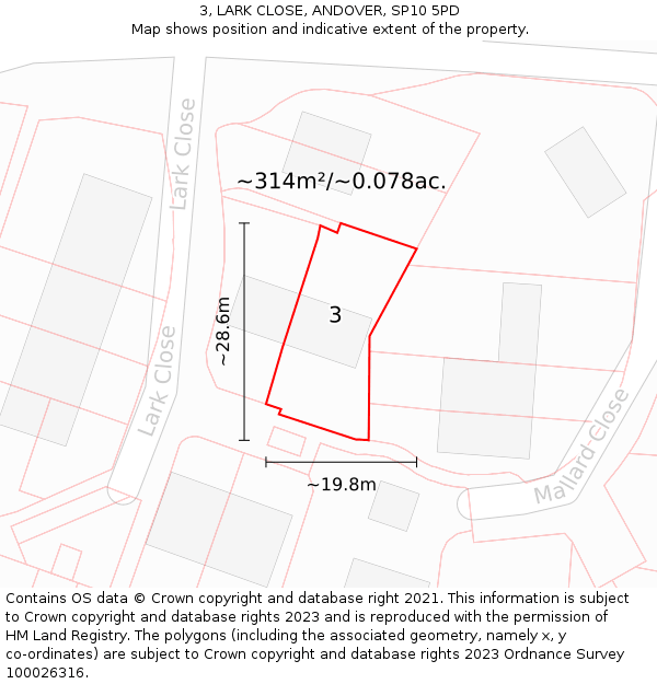 3, LARK CLOSE, ANDOVER, SP10 5PD: Plot and title map