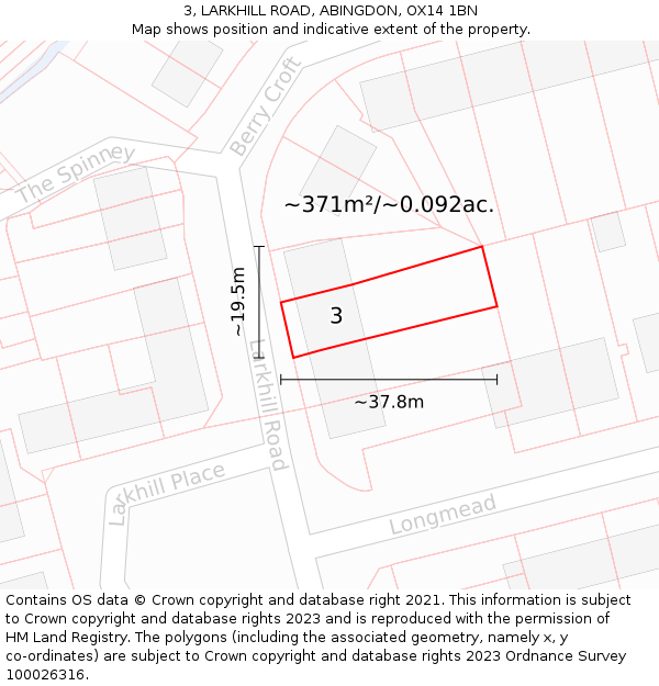 3, LARKHILL ROAD, ABINGDON, OX14 1BN: Plot and title map