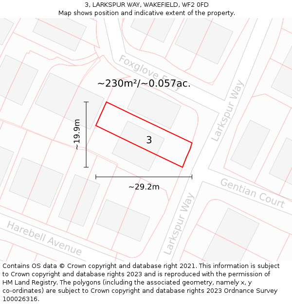 3, LARKSPUR WAY, WAKEFIELD, WF2 0FD: Plot and title map