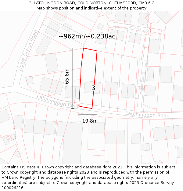 3, LATCHINGDON ROAD, COLD NORTON, CHELMSFORD, CM3 6JG: Plot and title map