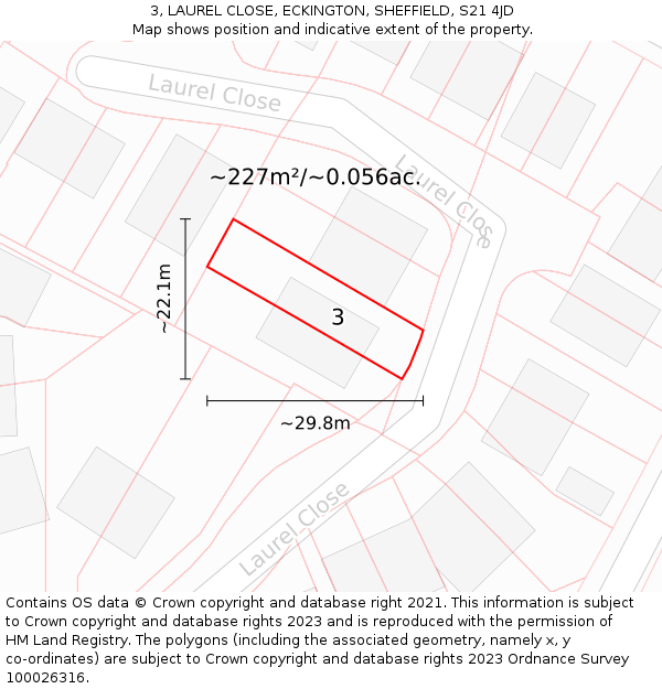 3, LAUREL CLOSE, ECKINGTON, SHEFFIELD, S21 4JD: Plot and title map