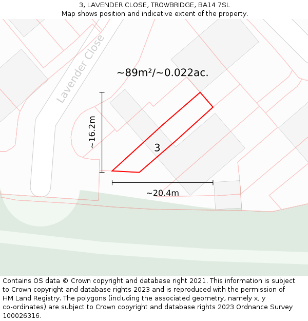 3, LAVENDER CLOSE, TROWBRIDGE, BA14 7SL: Plot and title map