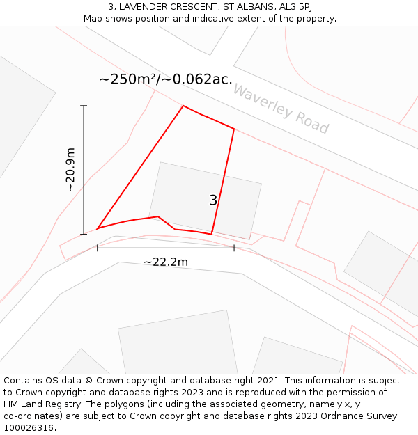 3, LAVENDER CRESCENT, ST ALBANS, AL3 5PJ: Plot and title map