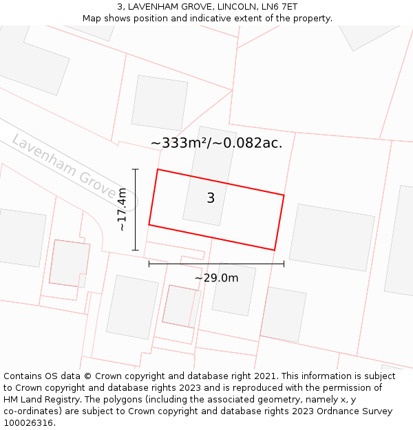 3, LAVENHAM GROVE, LINCOLN, LN6 7ET: Plot and title map
