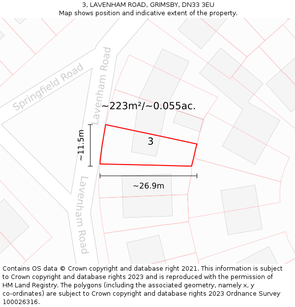 3, LAVENHAM ROAD, GRIMSBY, DN33 3EU: Plot and title map