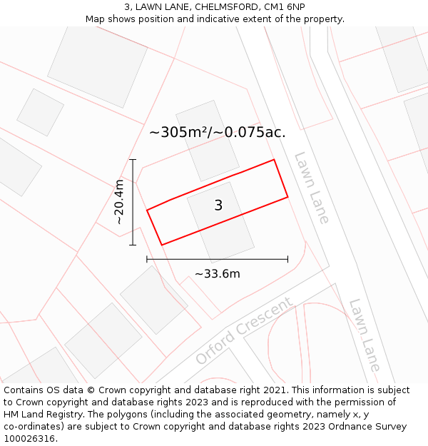 3, LAWN LANE, CHELMSFORD, CM1 6NP: Plot and title map