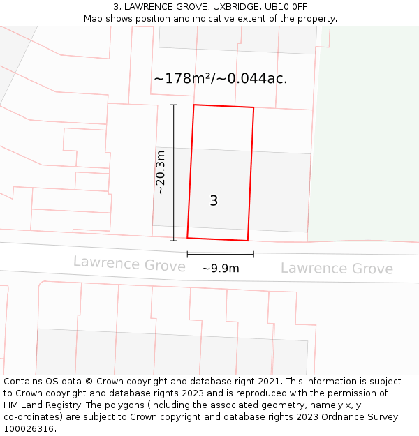 3, LAWRENCE GROVE, UXBRIDGE, UB10 0FF: Plot and title map