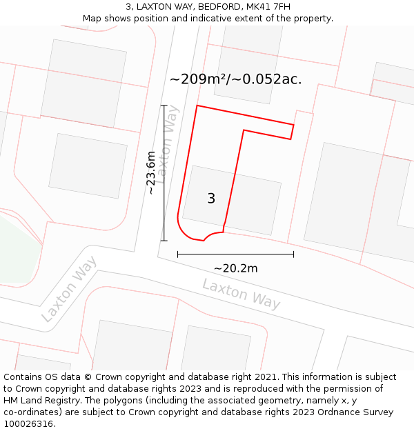 3, LAXTON WAY, BEDFORD, MK41 7FH: Plot and title map