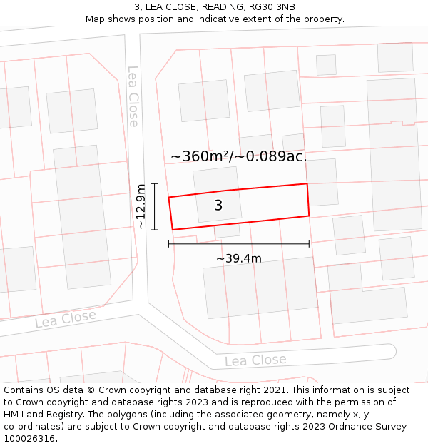 3, LEA CLOSE, READING, RG30 3NB: Plot and title map