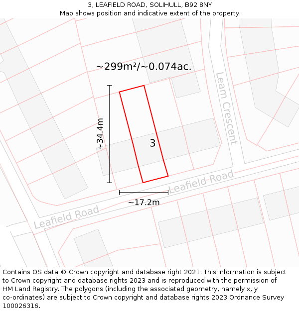 3, LEAFIELD ROAD, SOLIHULL, B92 8NY: Plot and title map