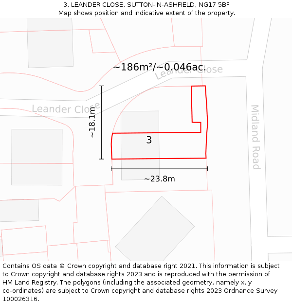 3, LEANDER CLOSE, SUTTON-IN-ASHFIELD, NG17 5BF: Plot and title map