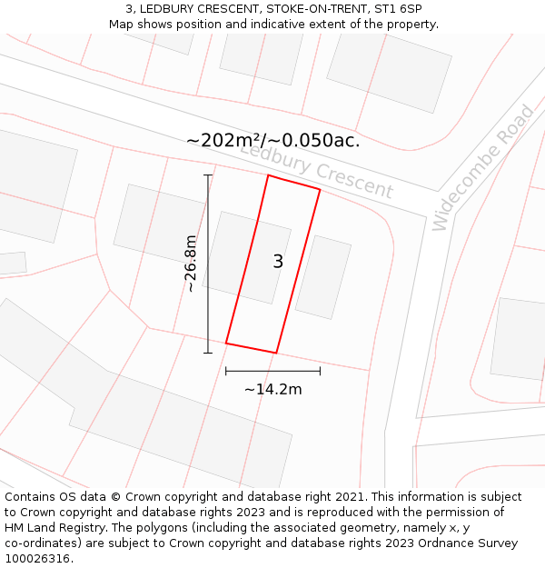 3, LEDBURY CRESCENT, STOKE-ON-TRENT, ST1 6SP: Plot and title map