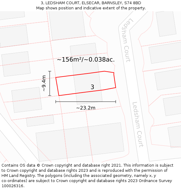 3, LEDSHAM COURT, ELSECAR, BARNSLEY, S74 8BD: Plot and title map