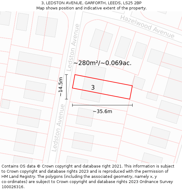 3, LEDSTON AVENUE, GARFORTH, LEEDS, LS25 2BP: Plot and title map