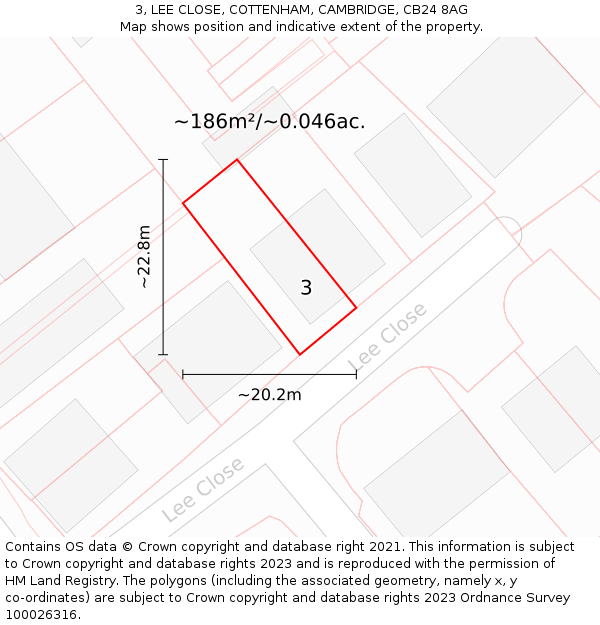 3, LEE CLOSE, COTTENHAM, CAMBRIDGE, CB24 8AG: Plot and title map