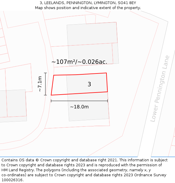 3, LEELANDS, PENNINGTON, LYMINGTON, SO41 8EY: Plot and title map