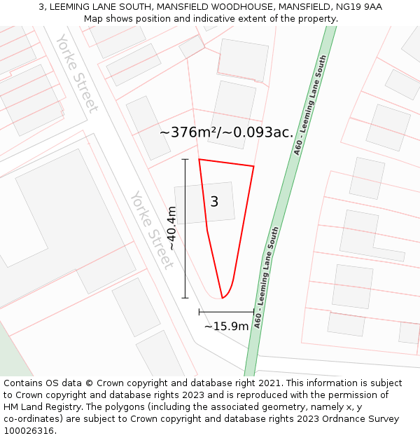 3, LEEMING LANE SOUTH, MANSFIELD WOODHOUSE, MANSFIELD, NG19 9AA: Plot and title map