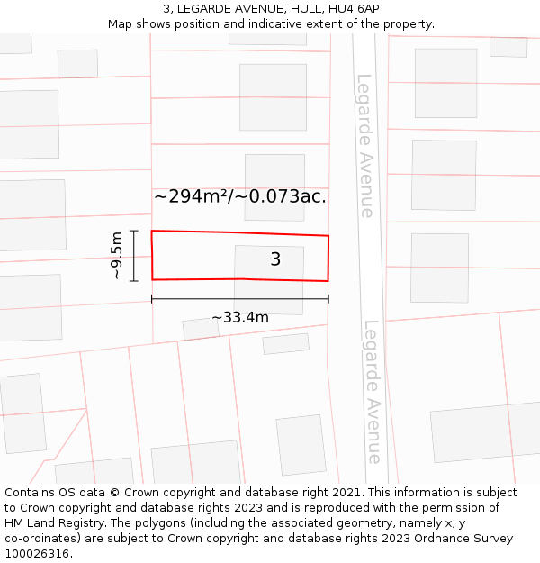 3, LEGARDE AVENUE, HULL, HU4 6AP: Plot and title map