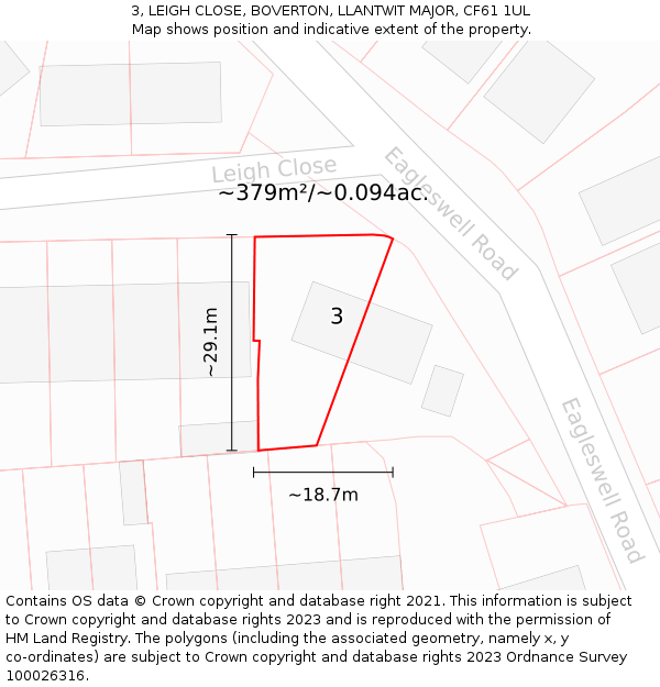 3, LEIGH CLOSE, BOVERTON, LLANTWIT MAJOR, CF61 1UL: Plot and title map