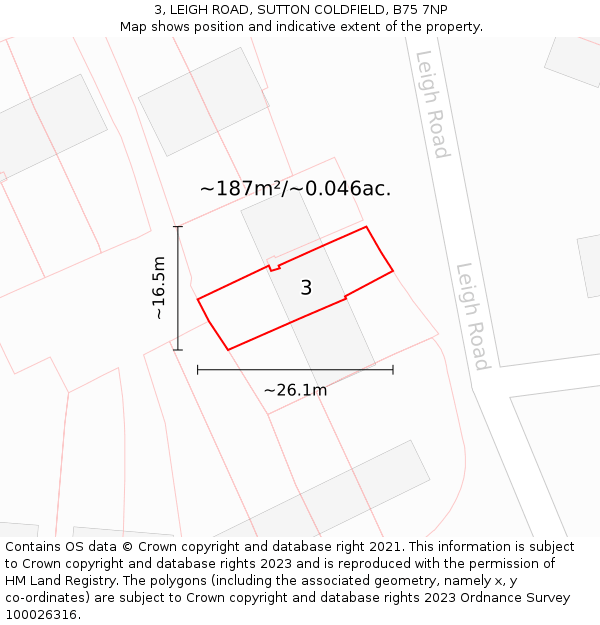 3, LEIGH ROAD, SUTTON COLDFIELD, B75 7NP: Plot and title map