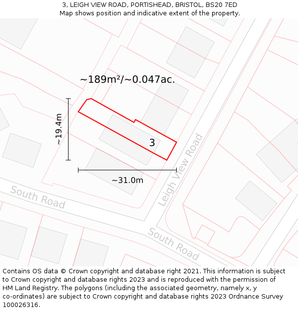 3, LEIGH VIEW ROAD, PORTISHEAD, BRISTOL, BS20 7ED: Plot and title map