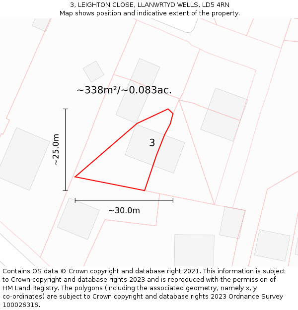 3, LEIGHTON CLOSE, LLANWRTYD WELLS, LD5 4RN: Plot and title map