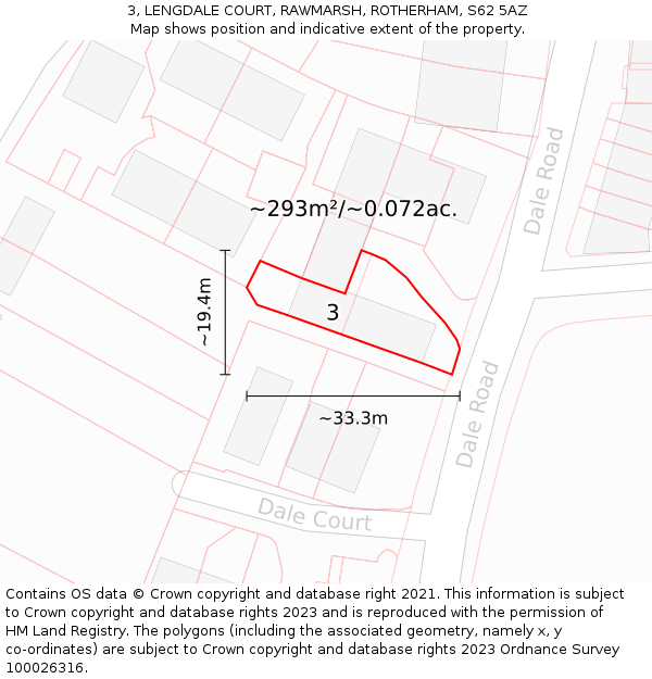 3, LENGDALE COURT, RAWMARSH, ROTHERHAM, S62 5AZ: Plot and title map
