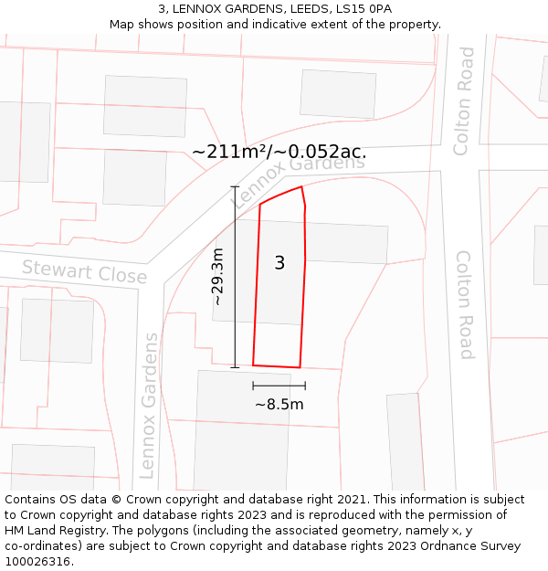 3, LENNOX GARDENS, LEEDS, LS15 0PA: Plot and title map