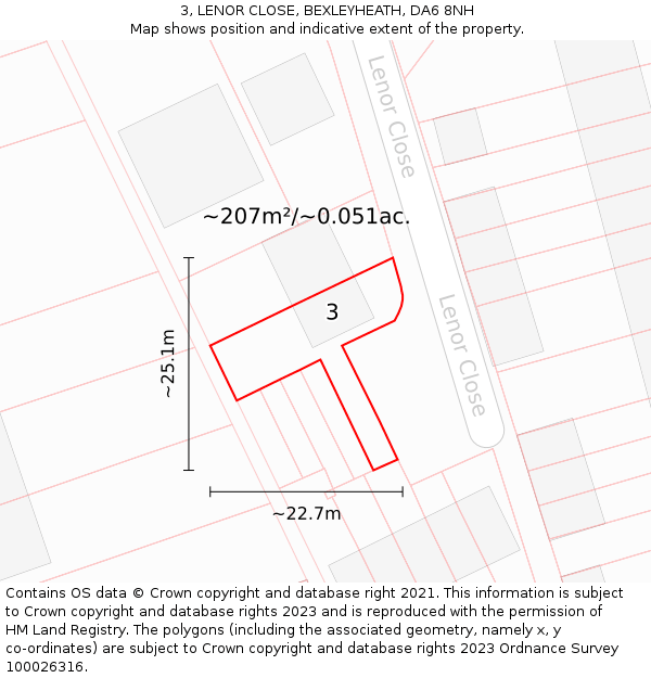 3, LENOR CLOSE, BEXLEYHEATH, DA6 8NH: Plot and title map