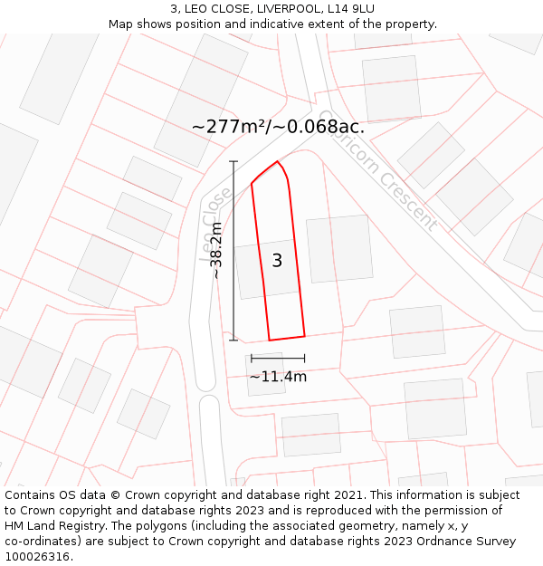 3, LEO CLOSE, LIVERPOOL, L14 9LU: Plot and title map