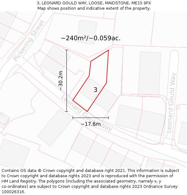 3, LEONARD GOULD WAY, LOOSE, MAIDSTONE, ME15 9FX: Plot and title map