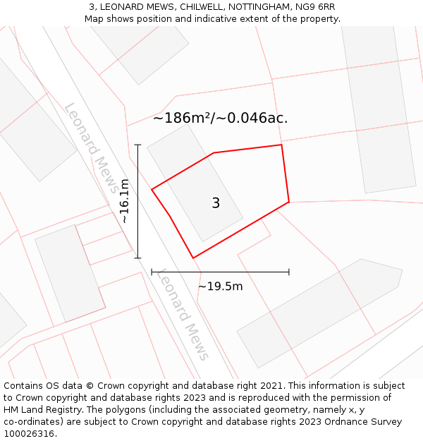 3, LEONARD MEWS, CHILWELL, NOTTINGHAM, NG9 6RR: Plot and title map