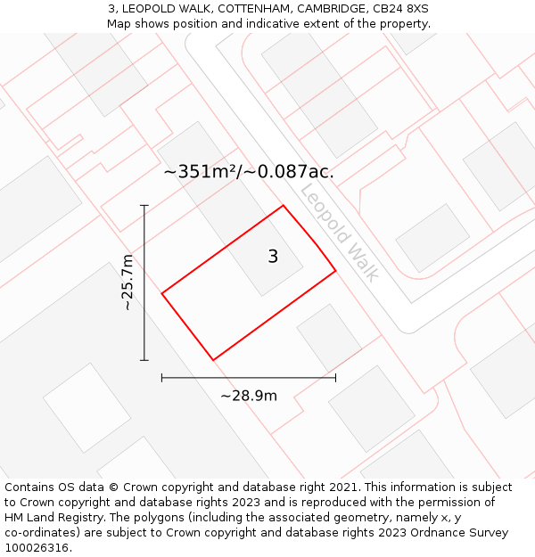 3, LEOPOLD WALK, COTTENHAM, CAMBRIDGE, CB24 8XS: Plot and title map
