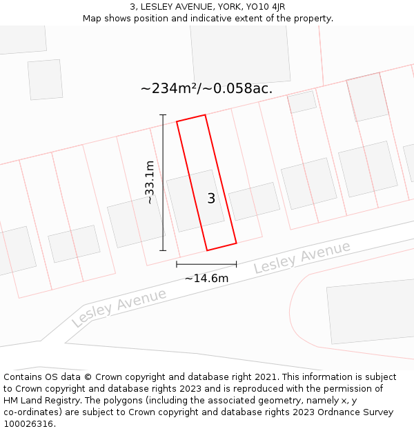 3, LESLEY AVENUE, YORK, YO10 4JR: Plot and title map