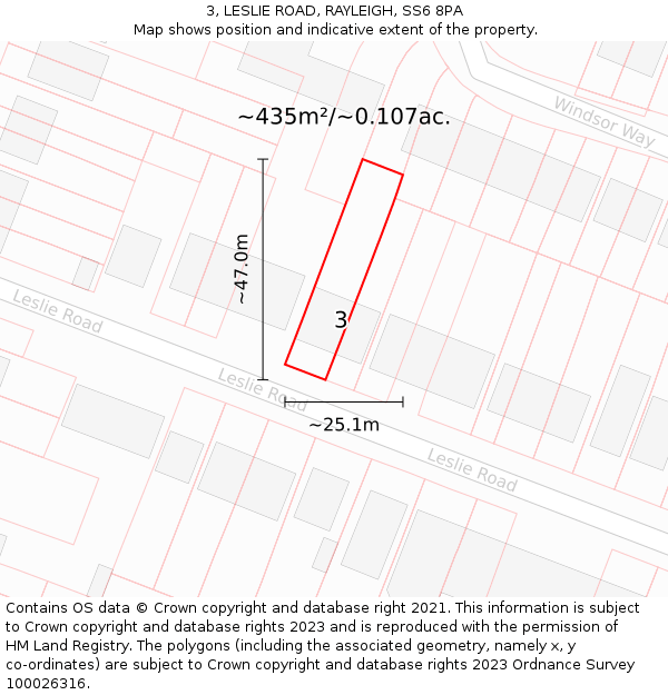 3, LESLIE ROAD, RAYLEIGH, SS6 8PA: Plot and title map