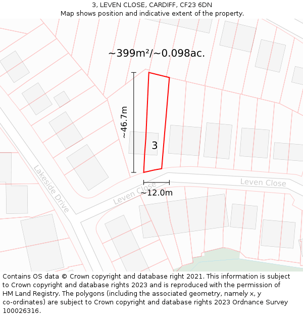 3, LEVEN CLOSE, CARDIFF, CF23 6DN: Plot and title map