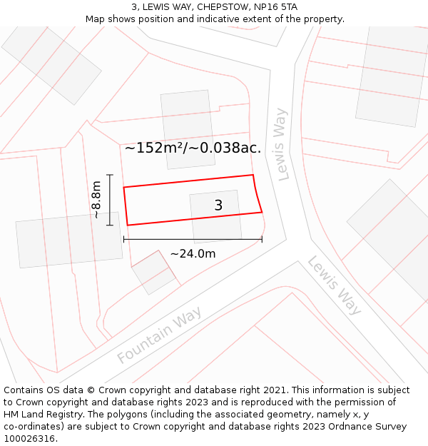 3, LEWIS WAY, CHEPSTOW, NP16 5TA: Plot and title map