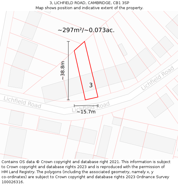 3, LICHFIELD ROAD, CAMBRIDGE, CB1 3SP: Plot and title map