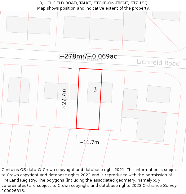 3, LICHFIELD ROAD, TALKE, STOKE-ON-TRENT, ST7 1SQ: Plot and title map
