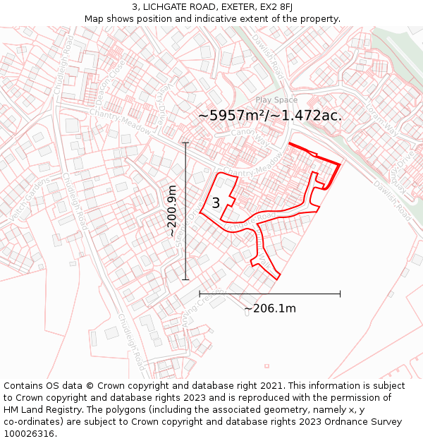 3, LICHGATE ROAD, EXETER, EX2 8FJ: Plot and title map