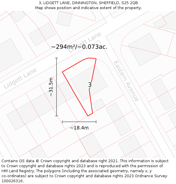 3, LIDGETT LANE, DINNINGTON, SHEFFIELD, S25 2QB: Plot and title map