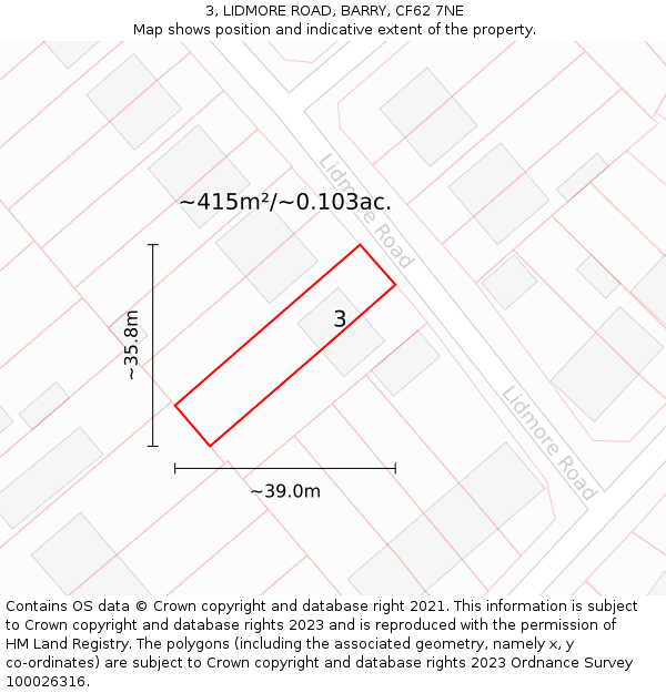 3, LIDMORE ROAD, BARRY, CF62 7NE: Plot and title map