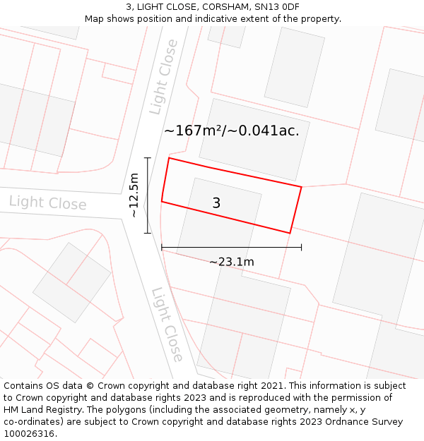 3, LIGHT CLOSE, CORSHAM, SN13 0DF: Plot and title map