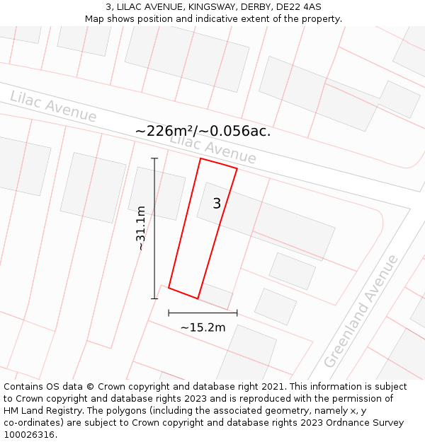 3, LILAC AVENUE, KINGSWAY, DERBY, DE22 4AS: Plot and title map