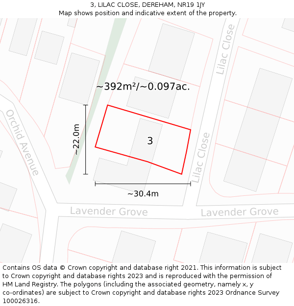 3, LILAC CLOSE, DEREHAM, NR19 1JY: Plot and title map