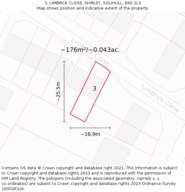 3, LIMBRICK CLOSE, SHIRLEY, SOLIHULL, B90 2LS: Plot and title map