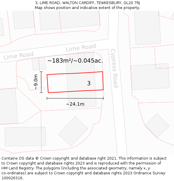3, LIME ROAD, WALTON CARDIFF, TEWKESBURY, GL20 7RJ: Plot and title map